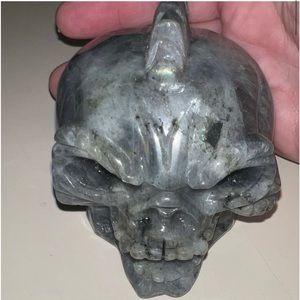 Crystal skull with flashing blue Labradorite REASONABLE OFFERS WELCOMED
